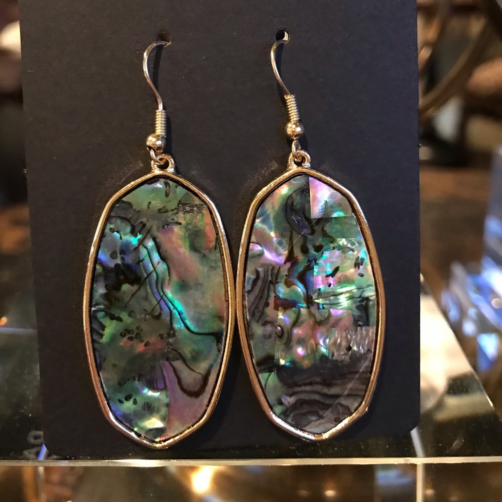 GOLD TONE AND ABALONE RESIN DROP EARRINGS